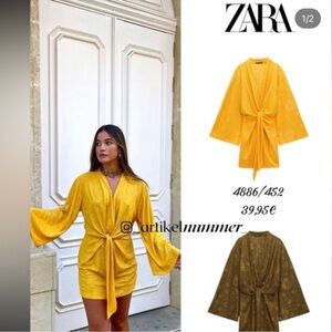 ZARA MUSTARD YELLOW KNOTTED JACQUARD DRESS